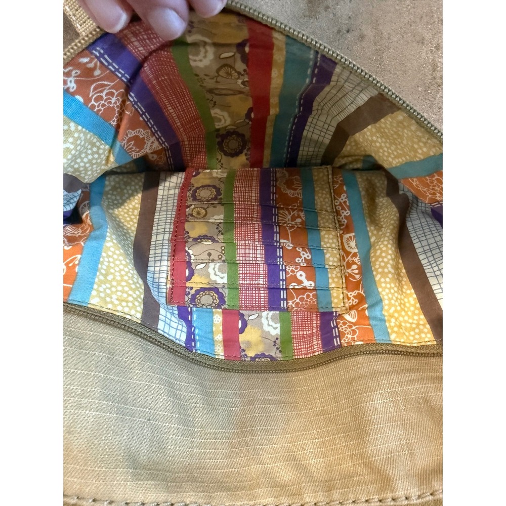 Fossil Canvas Crossbody Bag Tan Patchwork Lined Small Purse Leather Wear - Picture 6 of 7